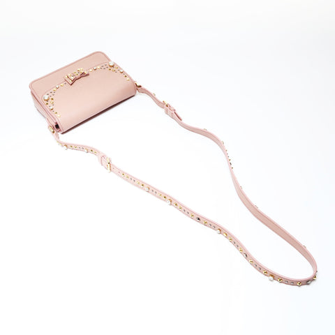 Miu Miu Studs Rhinestones Shoulder Bag pink WS26930