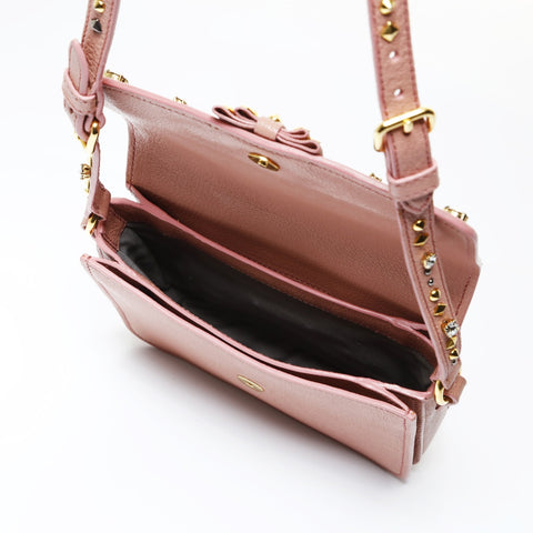 Miu Miu Studs Rhinestones Shoulder Bag pink WS26930