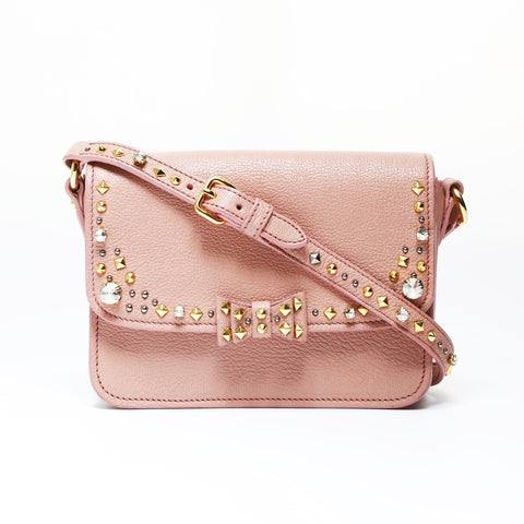 Miu Miu Studs Rhinestones Shoulder Bag pink WS26930