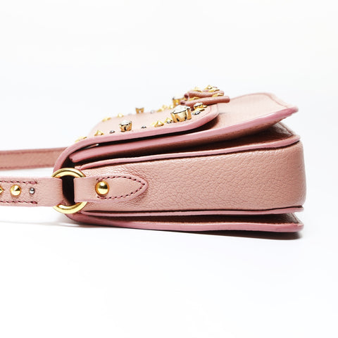 Miu Miu Studs Rhinestones Shoulder Bag pink WS26930