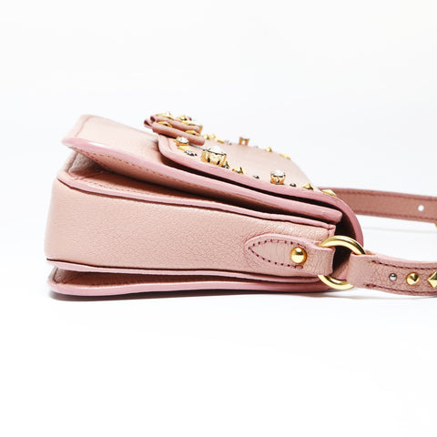 Miu Miu Studs Rhinestones Shoulder Bag pink WS26930
