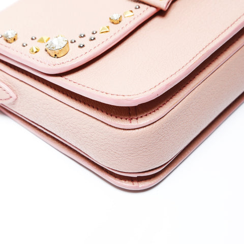 Miu Miu Studs Rhinestones Shoulder Bag pink WS26930
