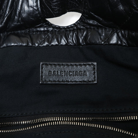 BALENCIAGA Crushed Leather Tote Bag with 2-Way Chain Shoulder Bag black WS26932