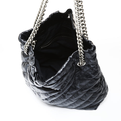 BALENCIAGA Crushed Leather Tote Bag with 2-Way Chain Shoulder Bag black WS26932