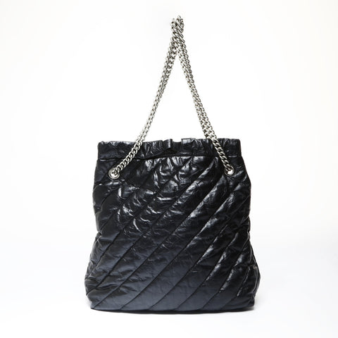 BALENCIAGA Crushed Leather Tote Bag with 2-Way Chain Shoulder Bag black WS26932