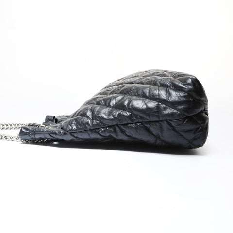 BALENCIAGA Crushed Leather Tote Bag with 2-Way Chain Shoulder Bag black WS26932