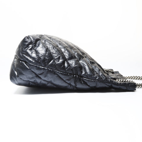 BALENCIAGA Crushed Leather Tote Bag with 2-Way Chain Shoulder Bag black WS26932