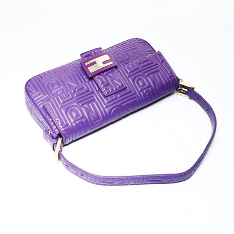 FENDI Mamma Baguette embossed logo Shoulder Bag purple WS26933