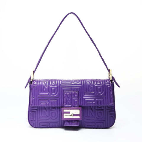 FENDI Mamma Baguette embossed logo Shoulder Bag purple WS26933
