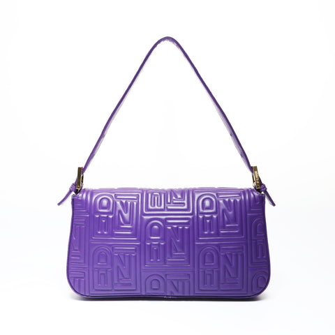 FENDI Mamma Baguette embossed logo Shoulder Bag purple WS26933