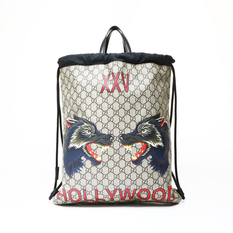 GUCCI Gucci GG Supreme Drawstring Wolf Backpack Backpack  Daypack Brown WS26935