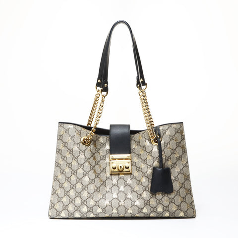 GUCCI Gucci GG Supreme Bee Padlock Tote Bag Shoulder Bag Brown WS26938