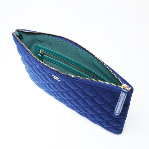 CHANEL No. 28 COCO Mark Jersey material Clutch bag blue WS26943