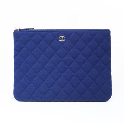 CHANEL No. 28 COCO Mark Jersey material Clutch bag blue WS26943