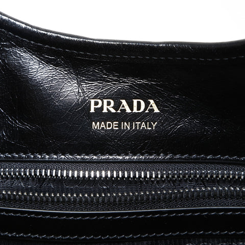 PRADA Runway Push Lock Medium Leather Tote Shoulder Bag black WS26950