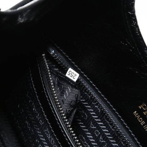 PRADA Runway Push Lock Medium Leather Tote Shoulder Bag black WS26950