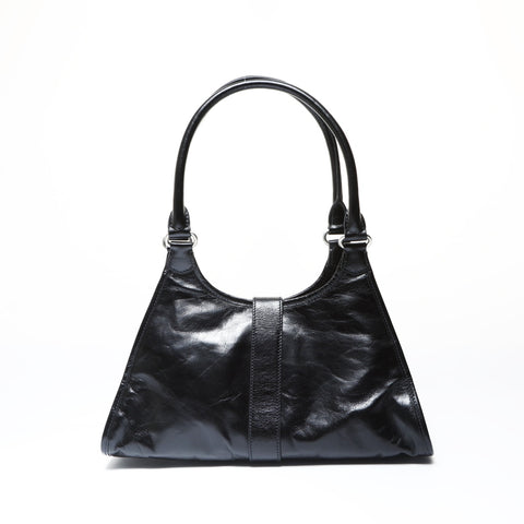 PRADA Runway Push Lock Medium Leather Tote Shoulder Bag black WS26950