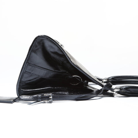 PRADA Runway Push Lock Medium Leather Tote Shoulder Bag black WS26950