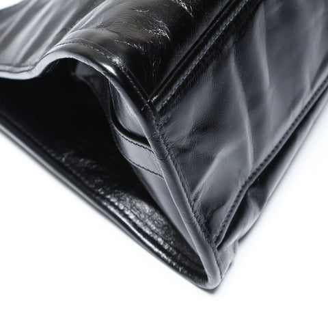 PRADA Runway Push Lock Medium Leather Tote Shoulder Bag black WS26950