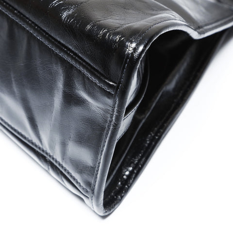 PRADA Runway Push Lock Medium Leather Tote Shoulder Bag black WS26950