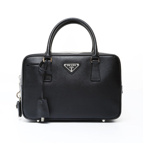 PRADA Saffiano handbag with triangle logo in Metal Silver Handbag black WS26958