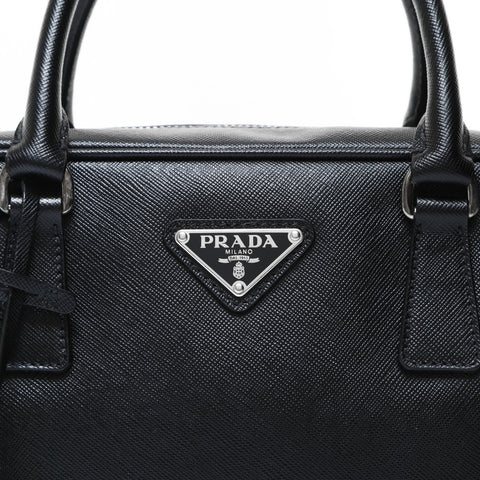 PRADA Saffiano handbag with triangle logo in Metal Silver Handbag black WS26958