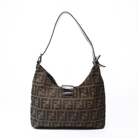 FENDI Zucca Canvas Mamma Baguette Shoulder Bag Brown WS26959