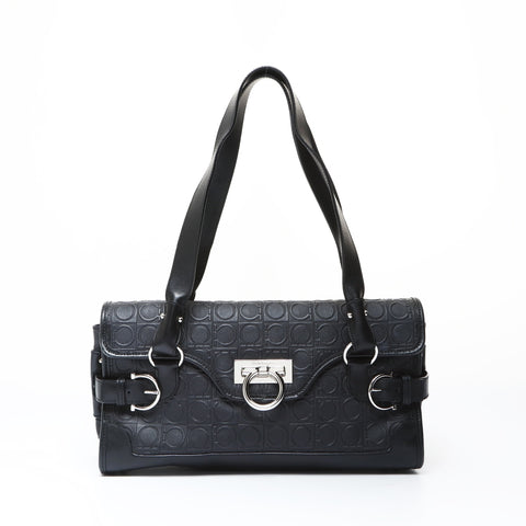 Salvatore Ferragamo Gancini PVC SilverMetal One-Shoulder Bag Shoulder Bag black WS26960