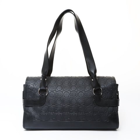 Salvatore Ferragamo Gancini PVC SilverMetal One-Shoulder Bag Shoulder Bag black WS26960