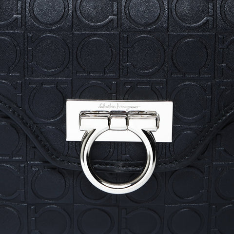 Salvatore Ferragamo Gancini PVC SilverMetal One-Shoulder Bag Shoulder Bag black WS26960