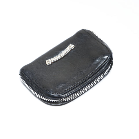 CHROME HEARTS Leather Scroll Logo Dagger Round Zip Coin Case Coin case black WS26968