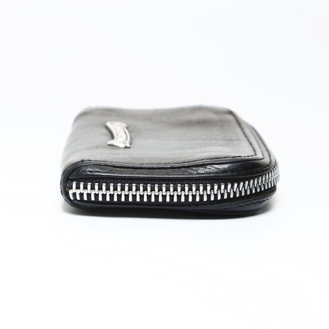 CHROME HEARTS Leather Scroll Logo Dagger Round Zip Coin Case Coin case black WS26968