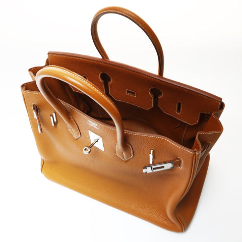 HERMES Birkin 35 Togo Gold E Handbag Brown WS26970
