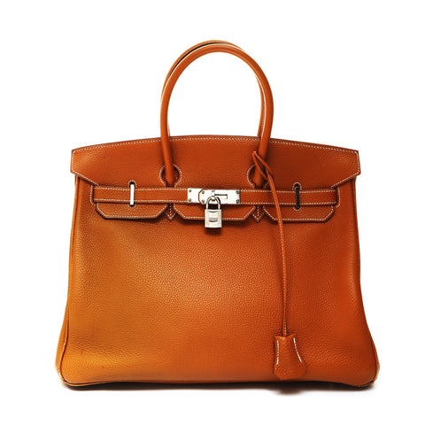 HERMES Birkin 35 Togo Gold E Handbag Brown WS26970