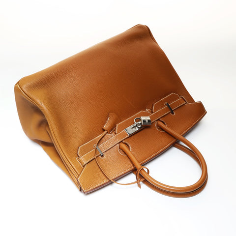 HERMES Birkin 35 Togo Gold E Handbag Brown WS26970