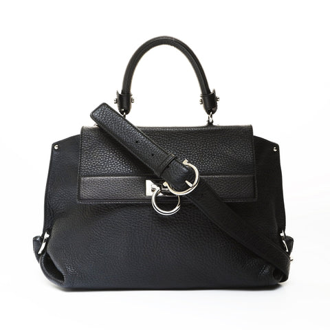 Salvatore Ferragamo Gancini Sophia Leather 2-Way Bag Handbag black WS26983