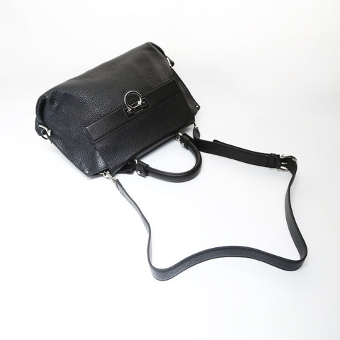 Salvatore Ferragamo Gancini Sophia Leather 2-Way Bag Handbag black WS26983