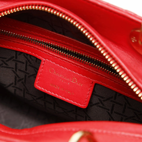 Christian Dior Lady Dior Cannage 2way Metal Gold Handbag Red WS26985
