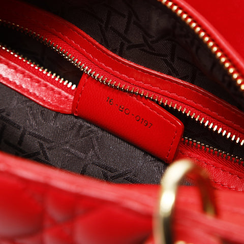 Christian Dior Lady Dior Cannage 2way Metall Gold Handtasche Rot WS26985
