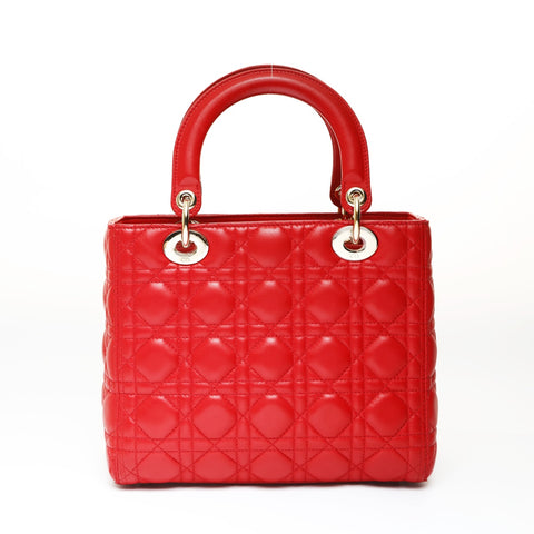 Christian Dior Lady Dior Cannage 2way Metall Gold Handtasche Rot WS26985