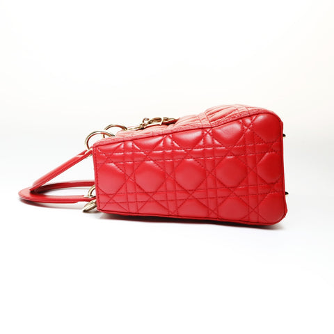 Christian Dior Lady Dior Cannage 2way Metal Gold Handbag Red WS26985