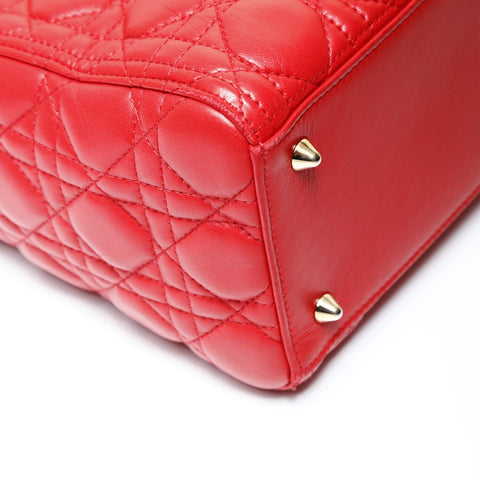 Christian Dior Lady Dior Cannage 2way Metal Gold Handbag Red WS26985