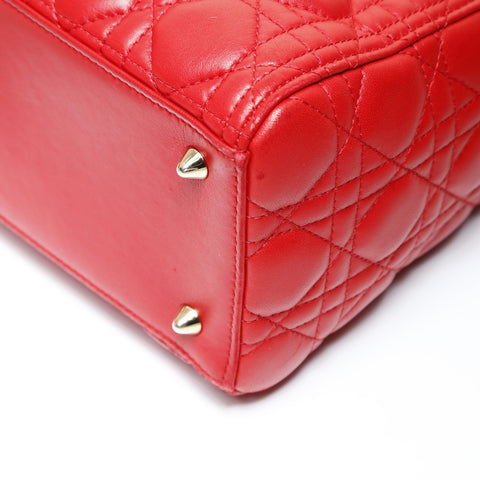 Christian Dior Lady Dior Cannage 2way Metal Gold Handbag Red WS26985