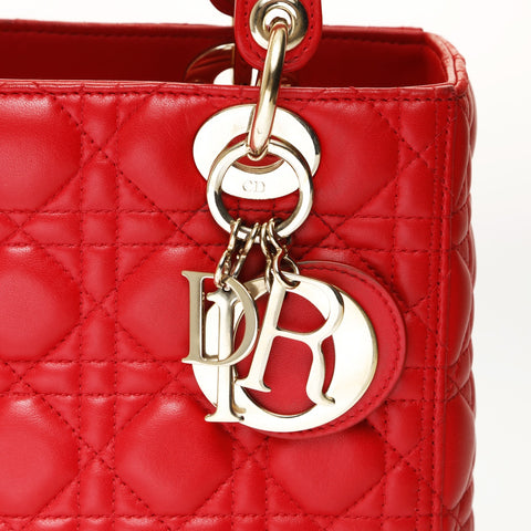 Christian Dior Lady Dior Cannage 2way Metal Gold Handbag Red WS26985