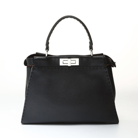 FENDI Leather Peekaboo 2way Selleria Handbag black WS26989