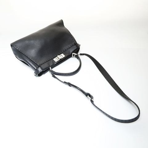 FENDI Leather Peekaboo 2way Selleria Handbag black WS26989