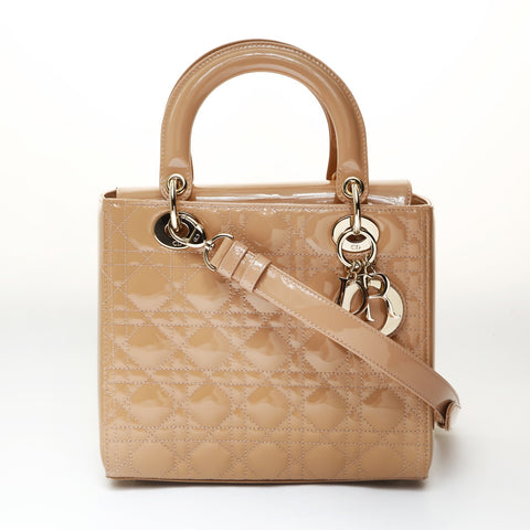 Christian Dior Lady Dior Cannage 2way Pink Beige Metal Gold Shoulder Bag beige WS26996