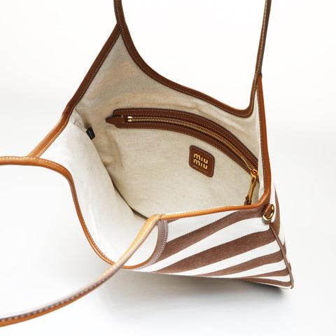 Miu Miu Ivy Stripes Shoulder Bag Brown WS27000
