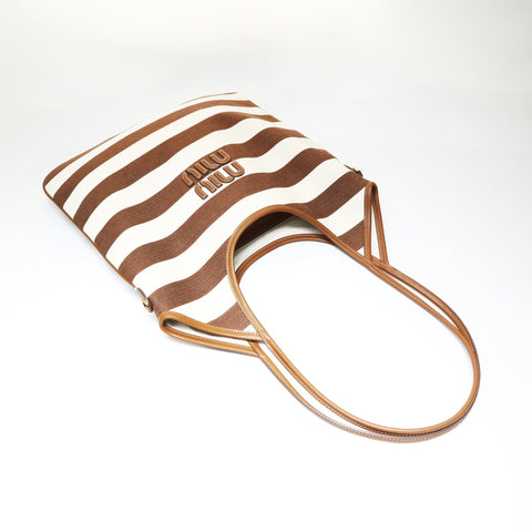 Miu Miu Ivy Stripes Shoulder Bag Brown WS27000