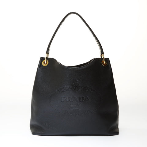 PRADA Logo Vitello Phoenix Shoulder Bag black WS27001